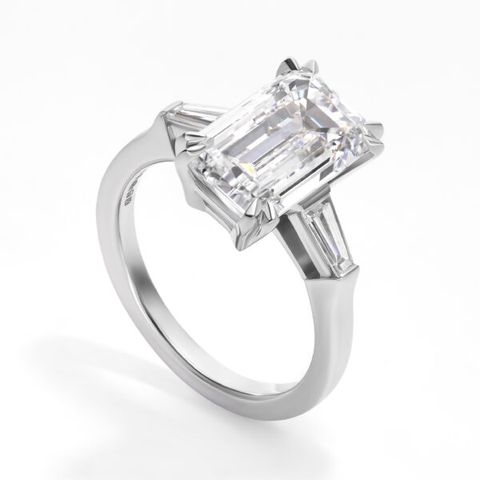 emerald cut diamond trilogy engagement ring tapered baguette diamonds platinum engagement ring copy 600x600