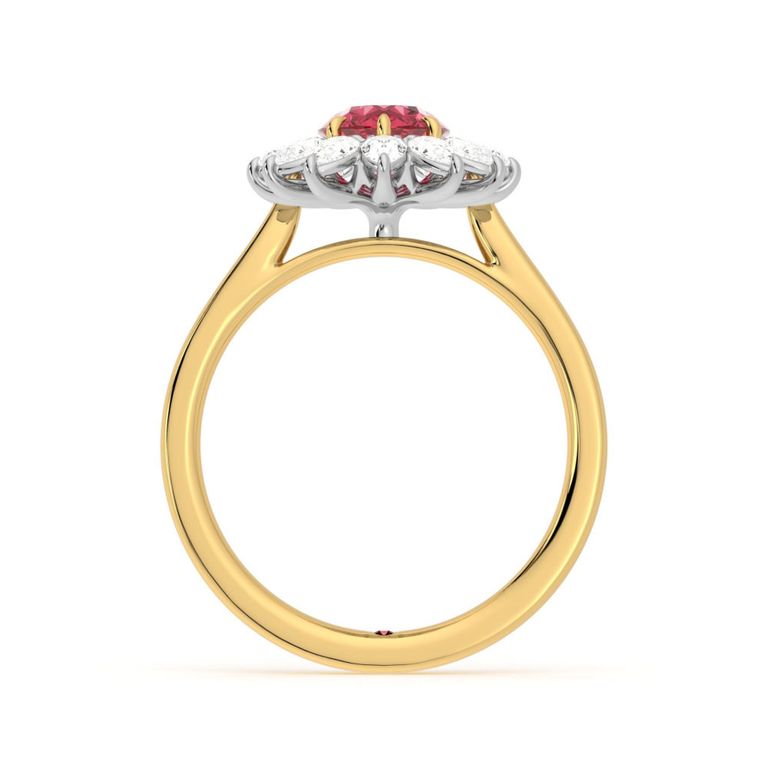 Sarah Ferguson Engagement ring ruby pear diamond halo side view