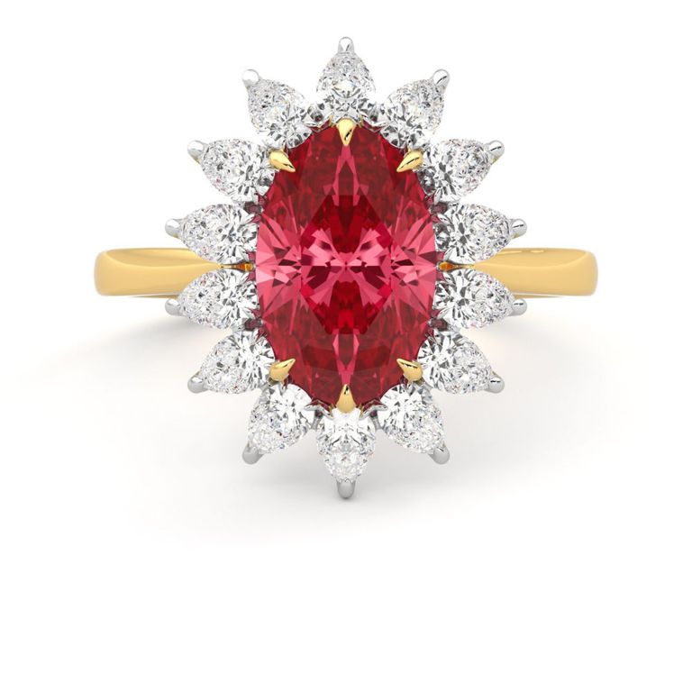 Sarah Ferguson Engagement ring ruby pear diamond halo