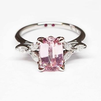 Emerald cut pink sapphire platinum engagement ring