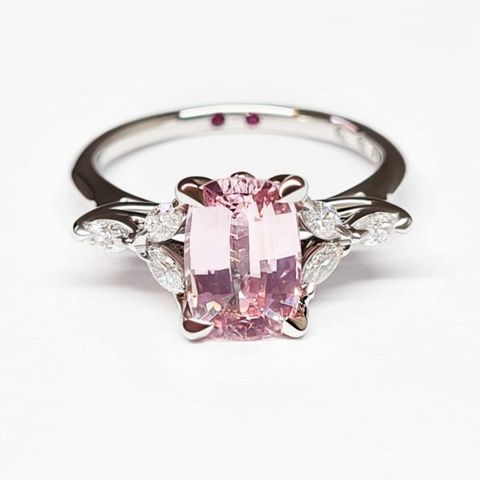 Emerald cut pink sapphire platinum engagement ring