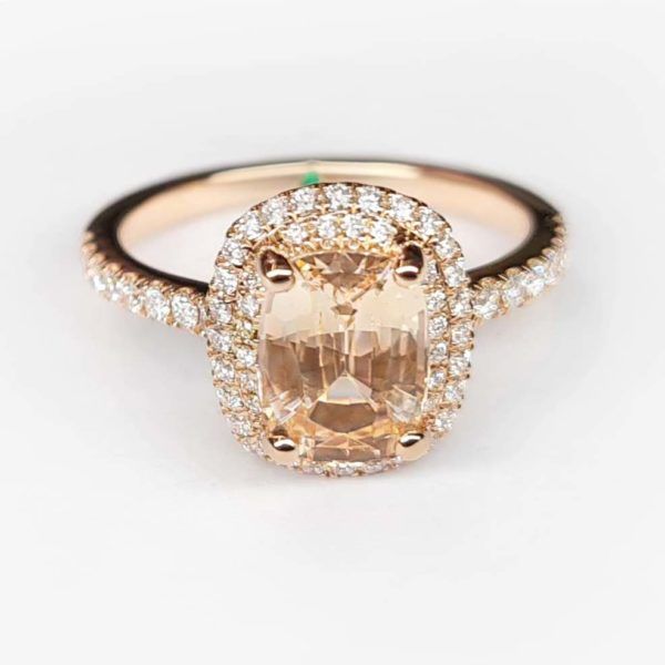 Radiant cut peach sapphire rose gold engagement ring