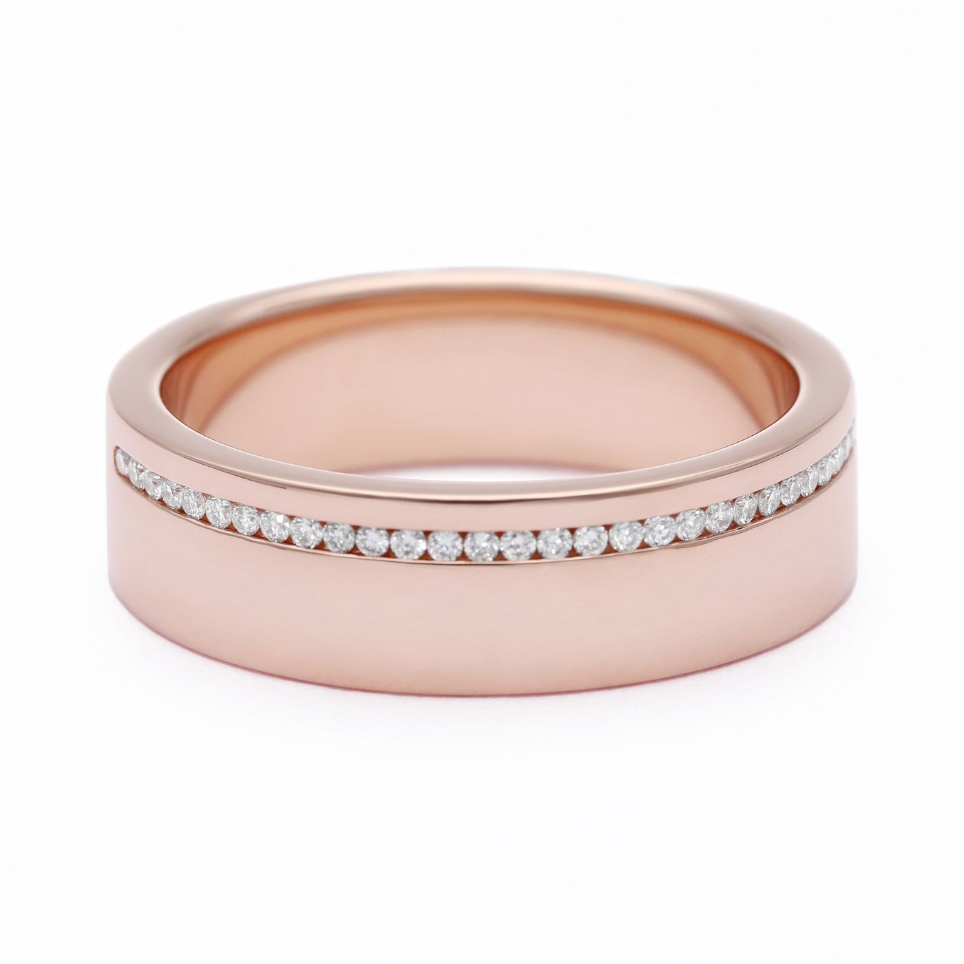 Rose gold flat mens wedding ring with diamond channel copy