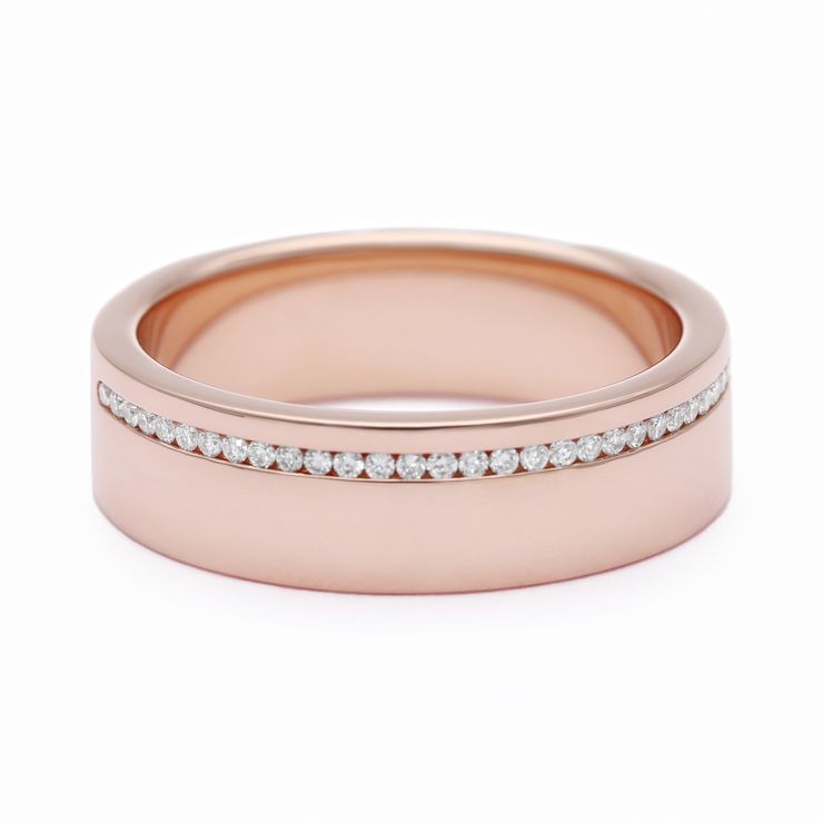 Rose gold flat mens wedding ring with diamond channel copy