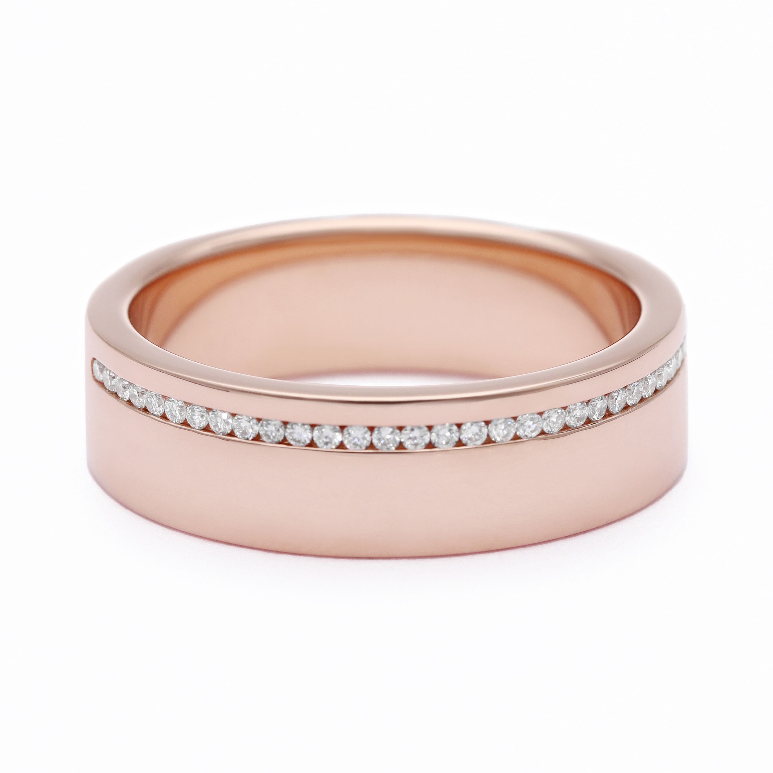 Rose gold flat mens wedding ring with diamond channel copy