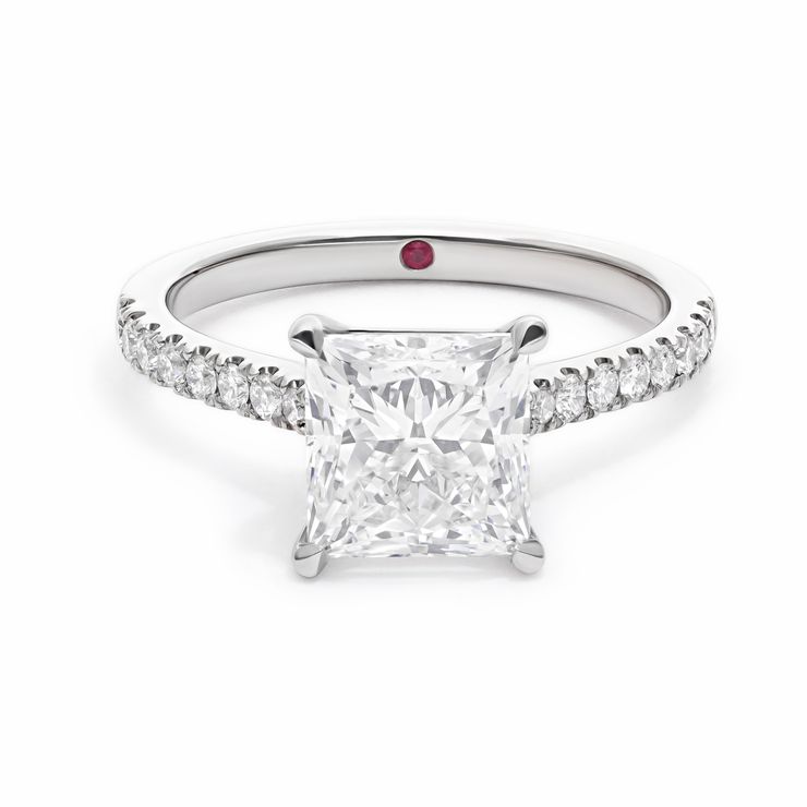 Aurora princess diamond engagement ring platinum with diamond pave band