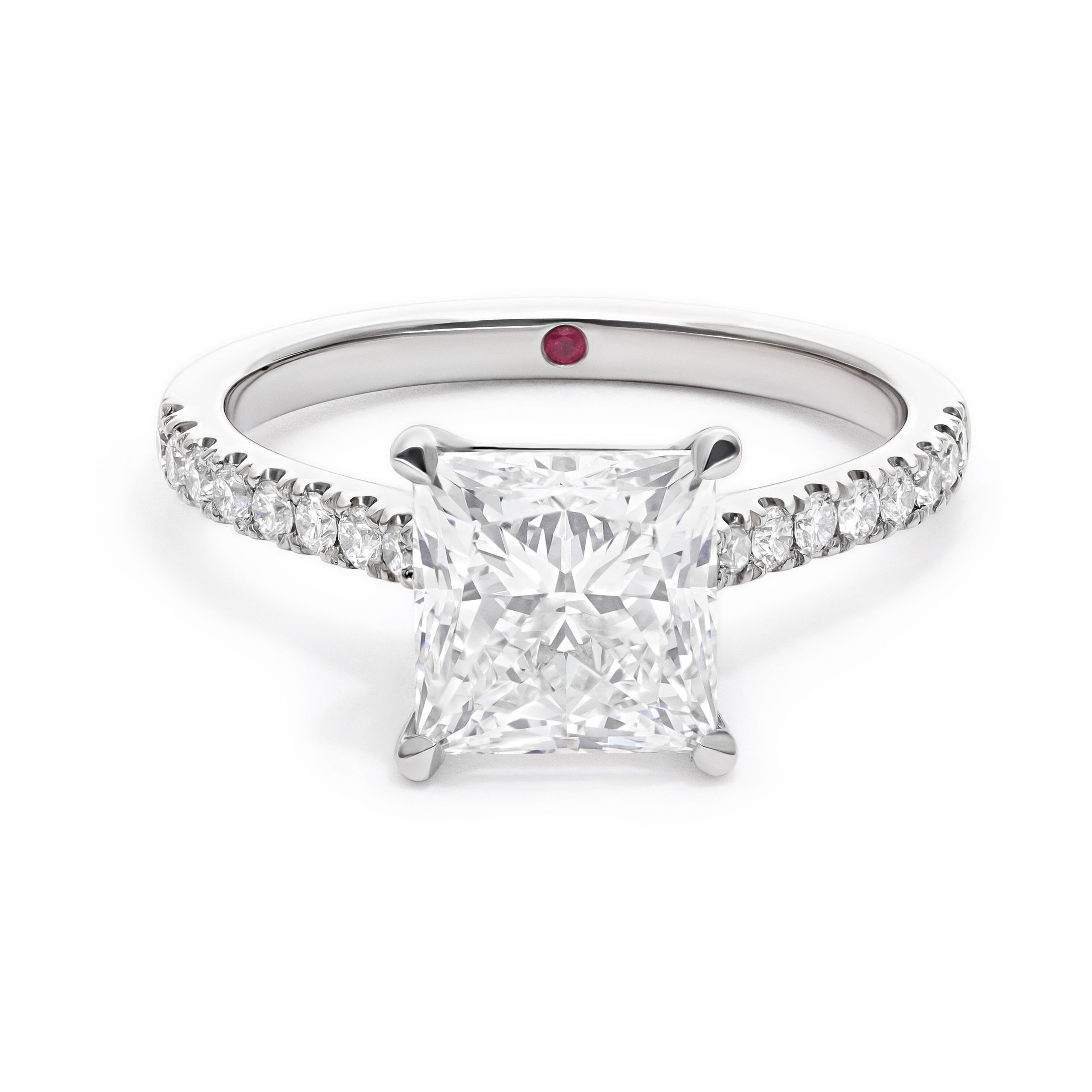Aurora princess diamond engagement ring platinum with diamond pave band