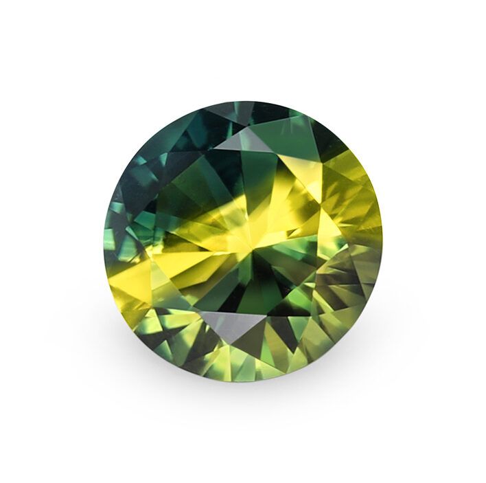 Forest green, yellow, and sage round bi-colour sapphire