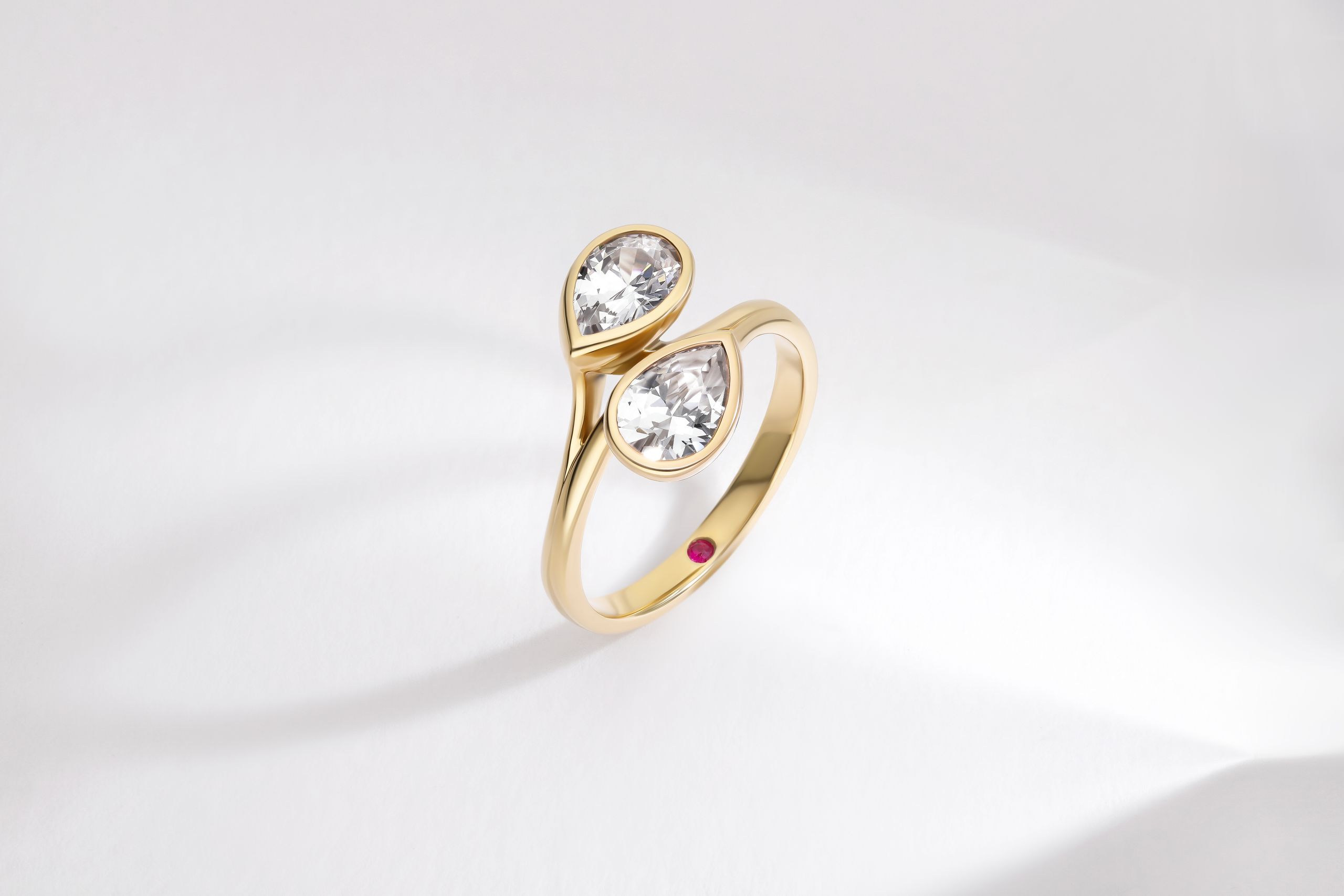 Yellow gold double pear diamond ring