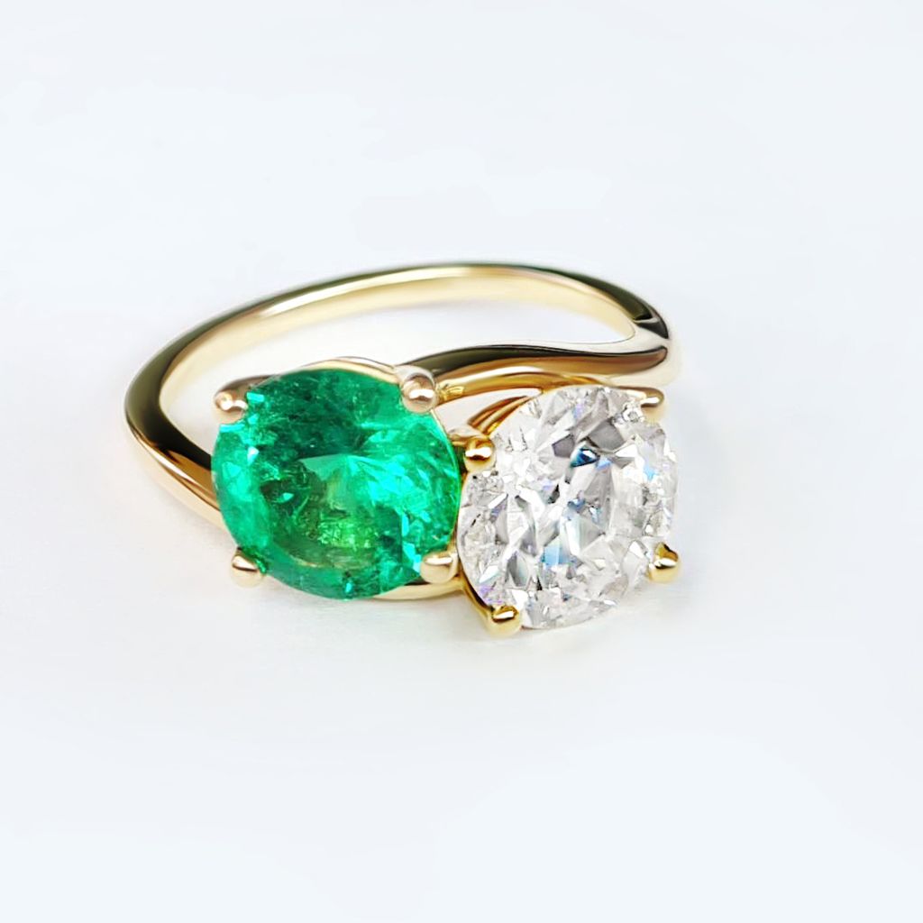 Round emerald round diamond moi et toi engagement ring