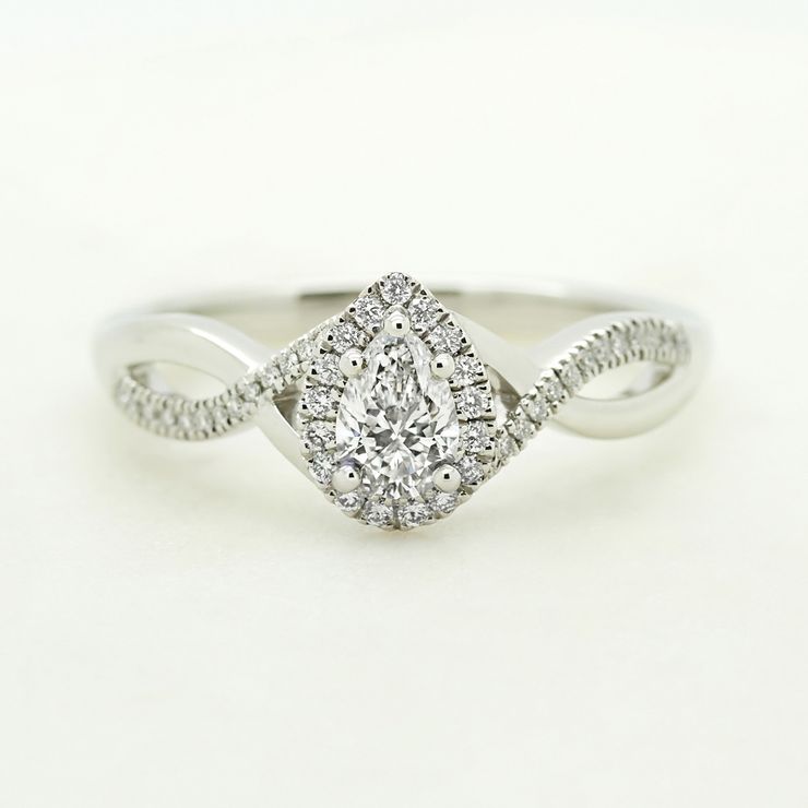 Pear diamond with pave twisted band