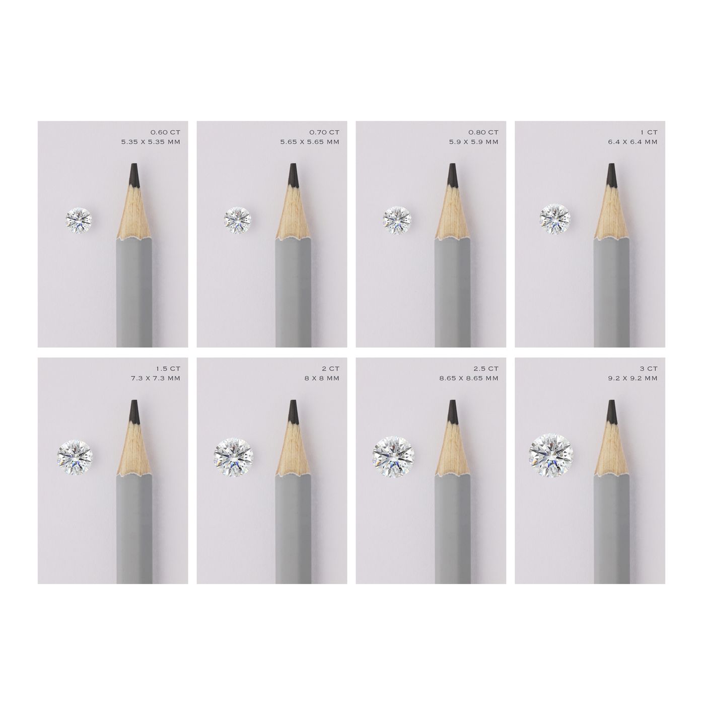 Diamond size comparison chart carat conversion photo