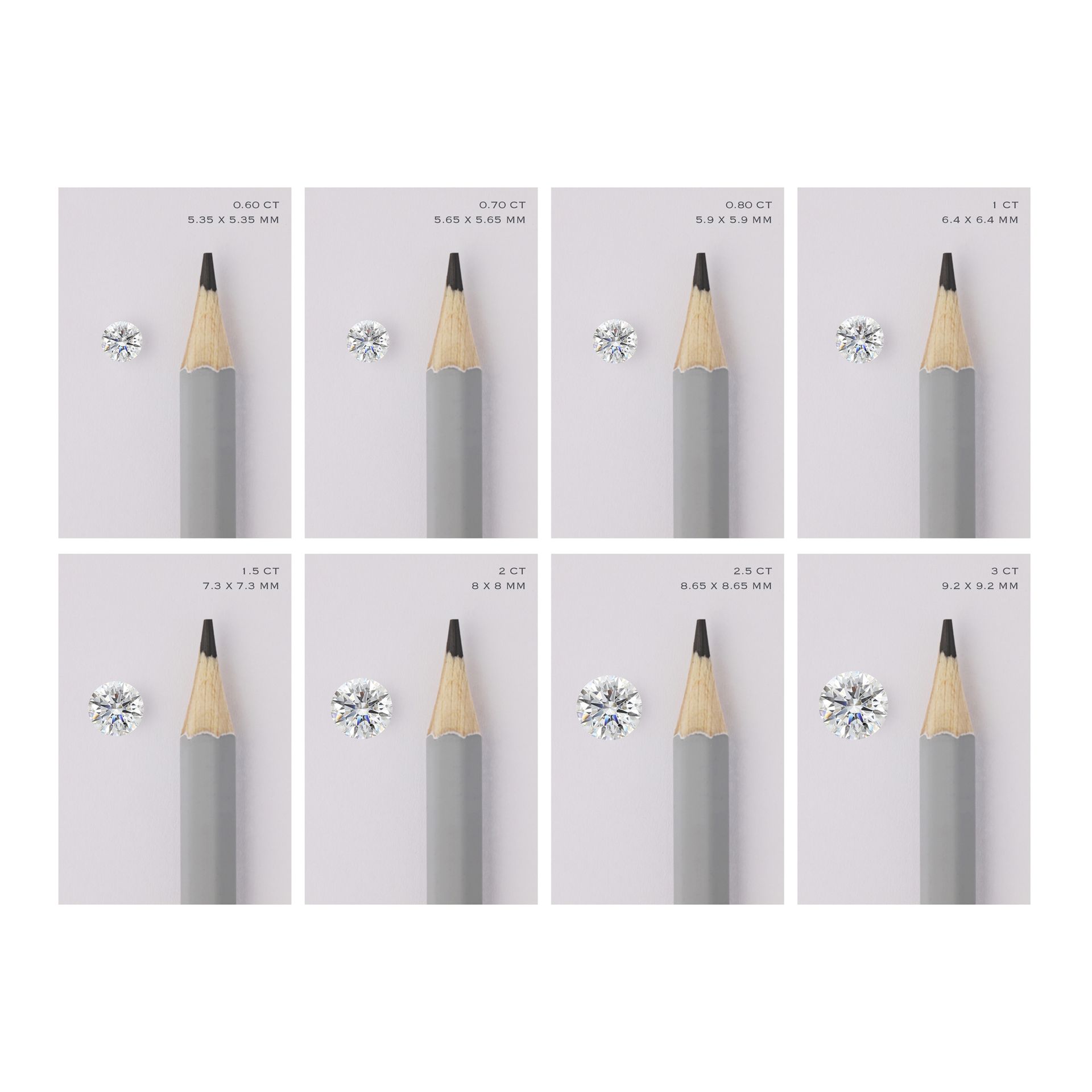 Diamond size comparison chart carat conversion photo