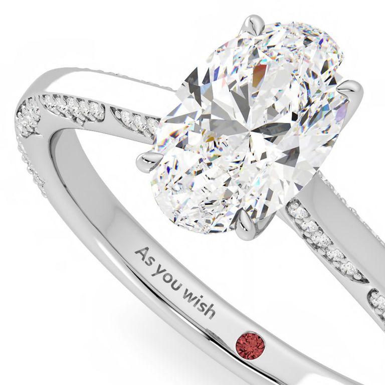 Diamond engagement ring with quote from the princess bride