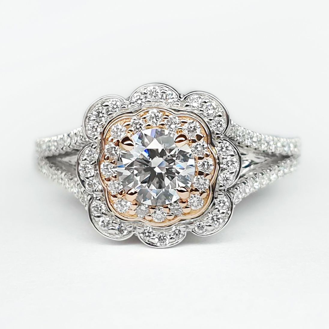 Samantha floral petal engagement ring mixed metal