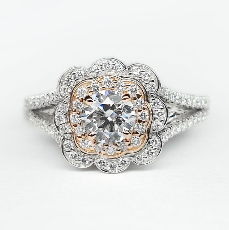 Samantha floral petal engagement ring mixed metal