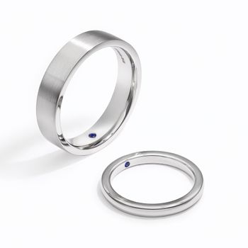 matching couples polished wedding ring set blue sapphire signature stone 2