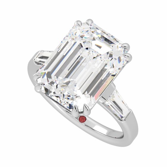 Amal Clooney engagement ring emerald cut diamond tapered baguettes trilogy engagement ring