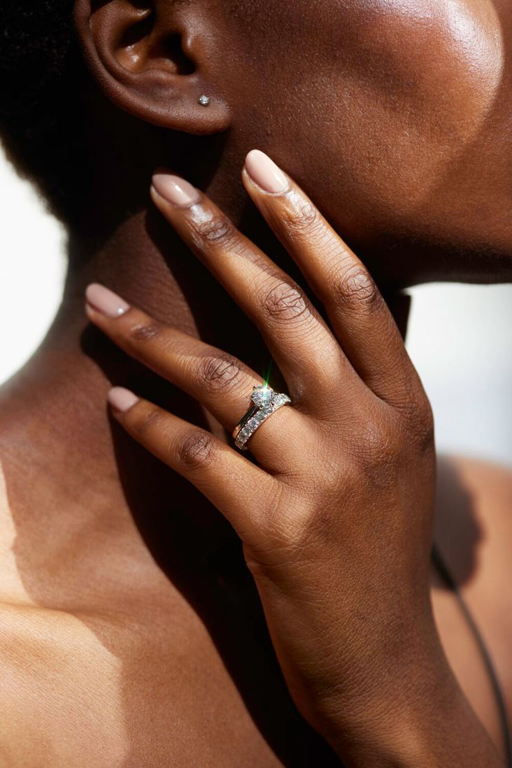 Eve engagement ring platinum with matching wedding ring