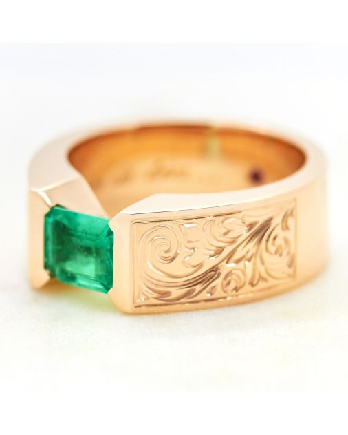 Hand engraved mens wedding ring rose gold