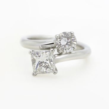 Princess round diamond moi et toi engagement ring