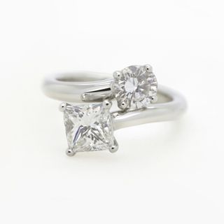 Princess round diamond moi et toi engagement ring