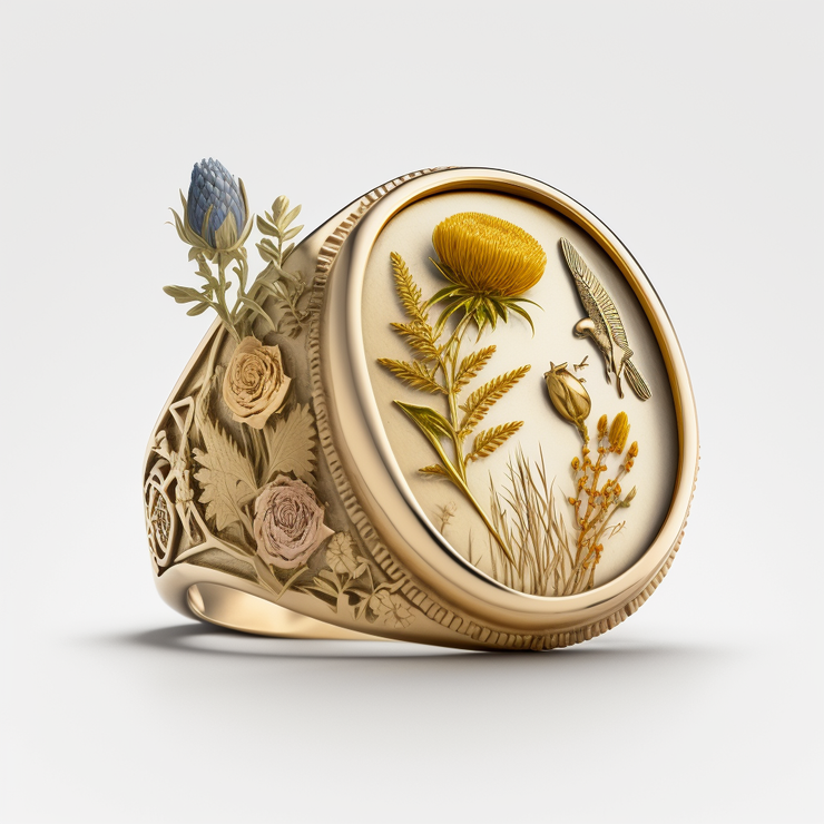 Kate white background photography a yellow gold signet ring sur