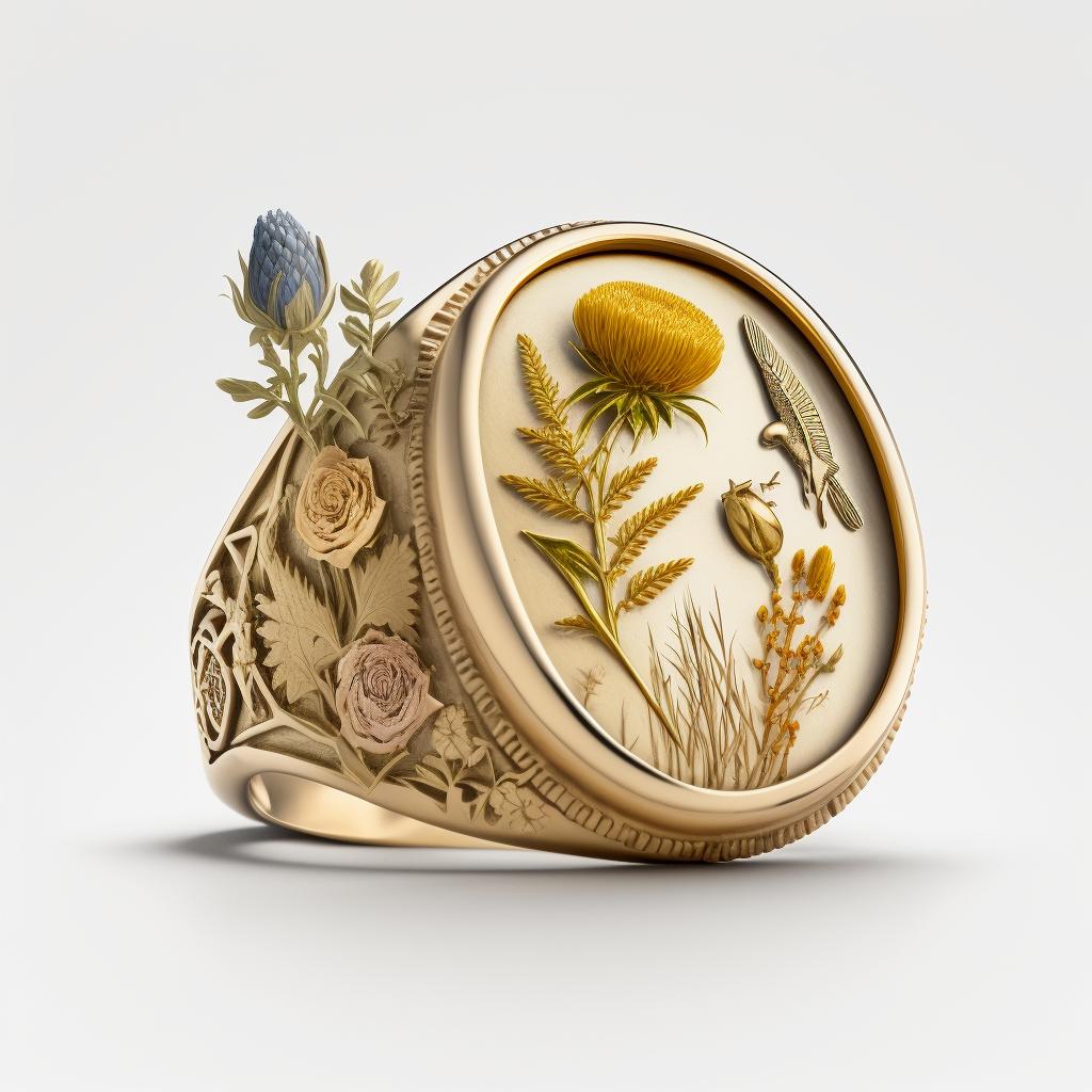 Kate white background photography a yellow gold signet ring sur