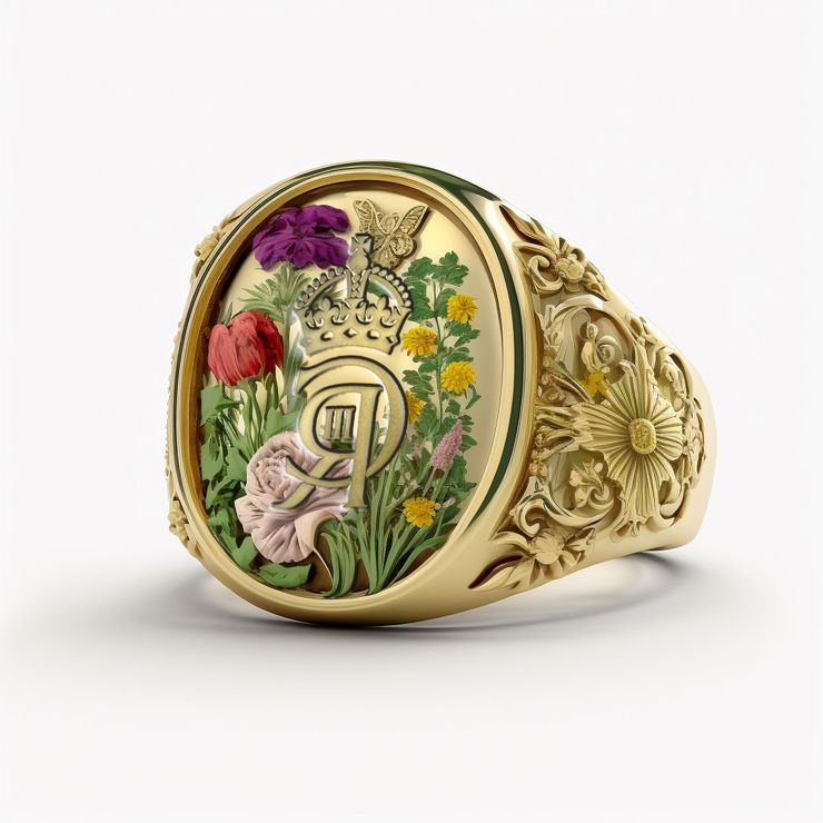 Kate white background photography yellow gold signet ring for K