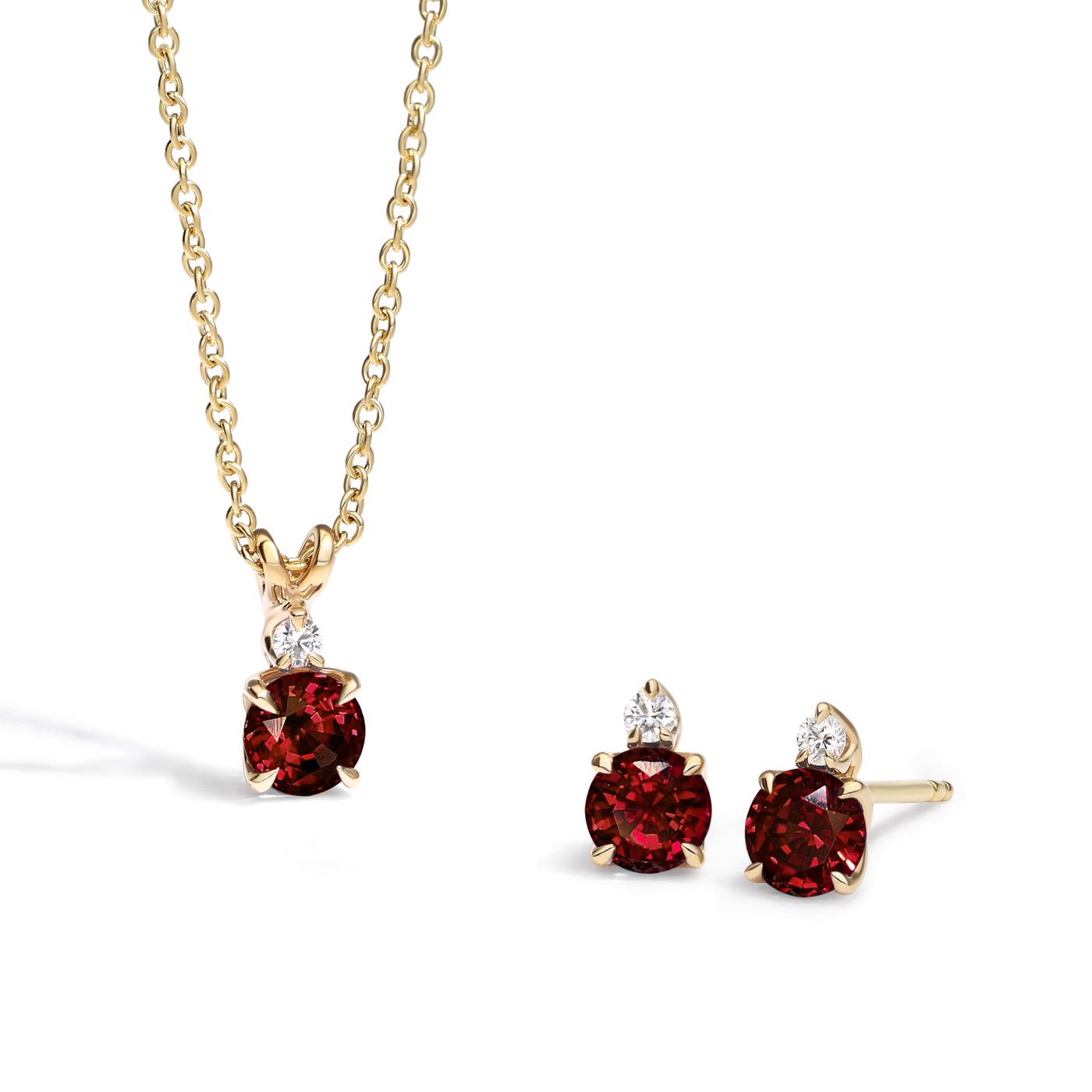 fiore round jewellery set garnet birthstone necklace earrings 1