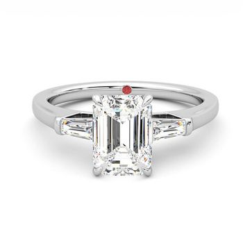 Mirror emerald trilogy engagement ring platinum art deco