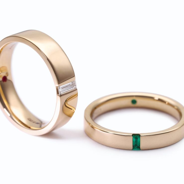 Bay bayberry yellow gold wedding rings diamond emerald