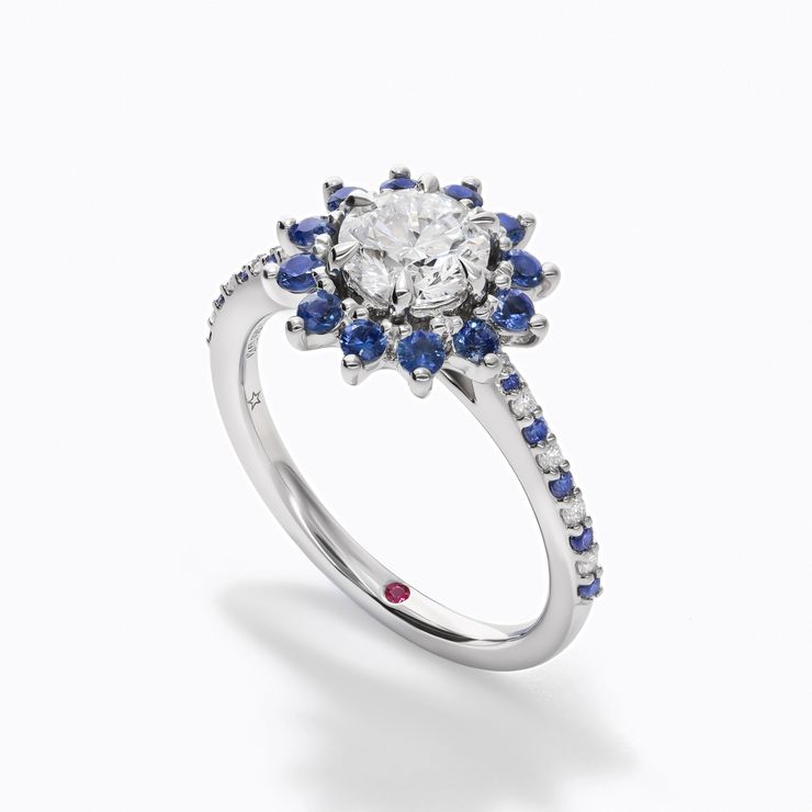 Halo sapphire birthstone ring