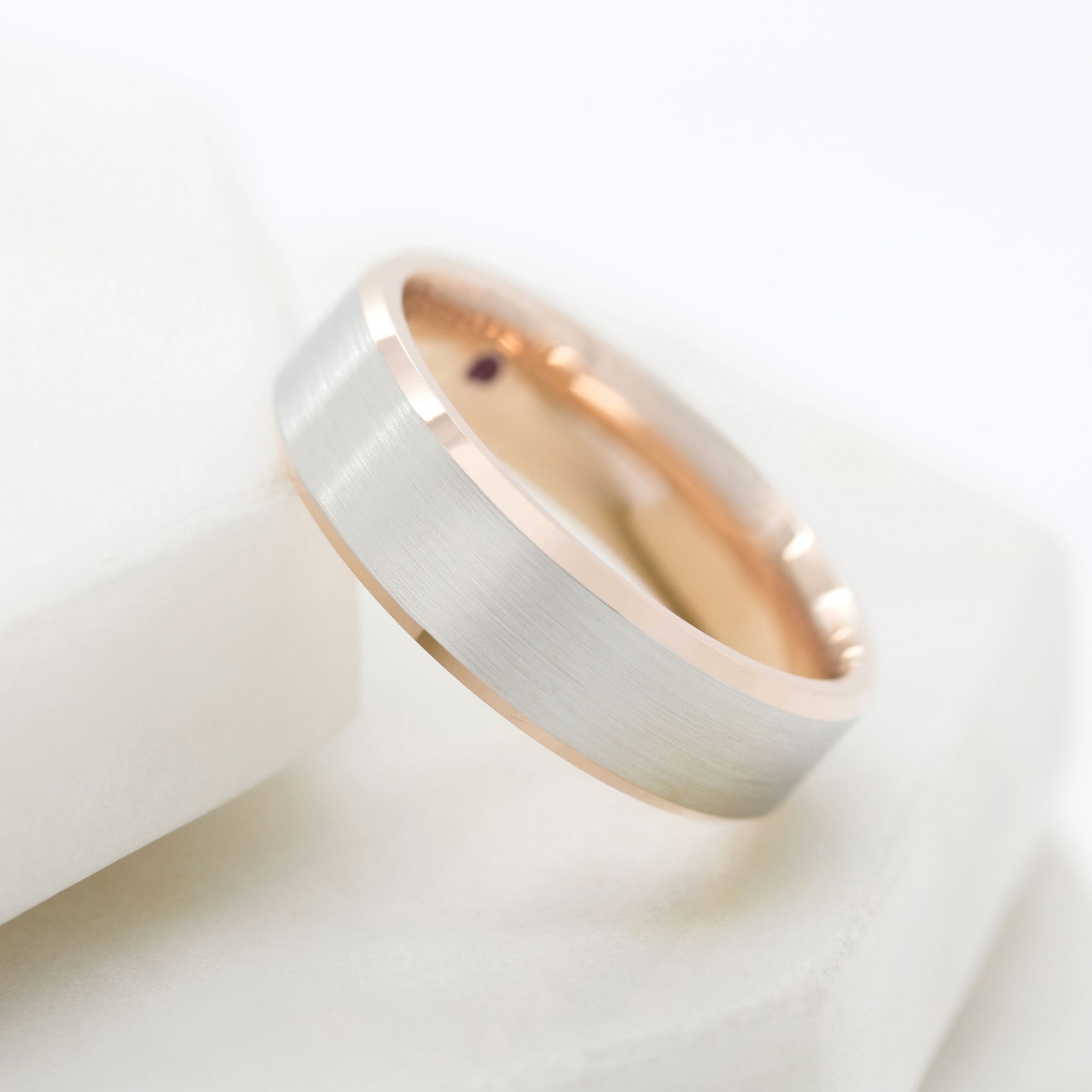 Rose gold platinum wedding band unisex ring