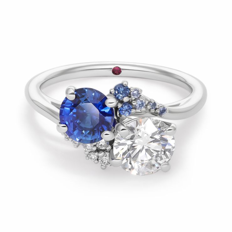 Toi et moi cluster engagement ring with blue ombre sapphires and diamonds