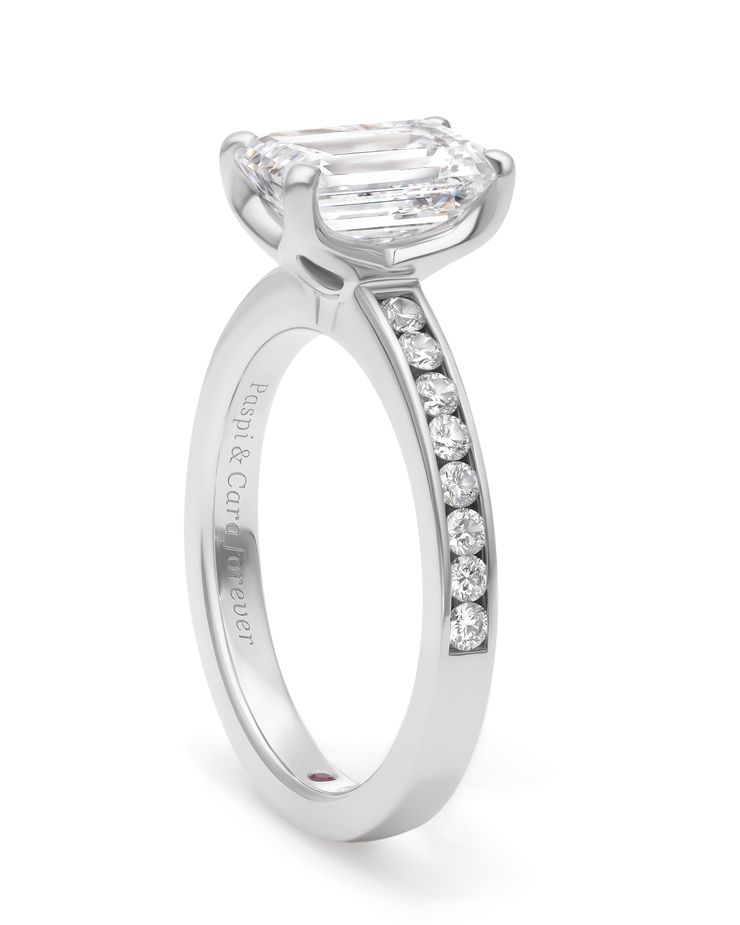 Channel set diamond engagement ring platinum