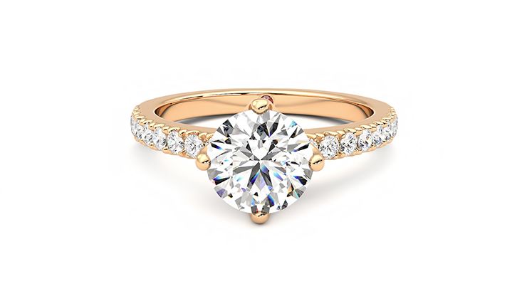 Round diamond centre and pavé diamonds engagement ring set in 18ct rose gold