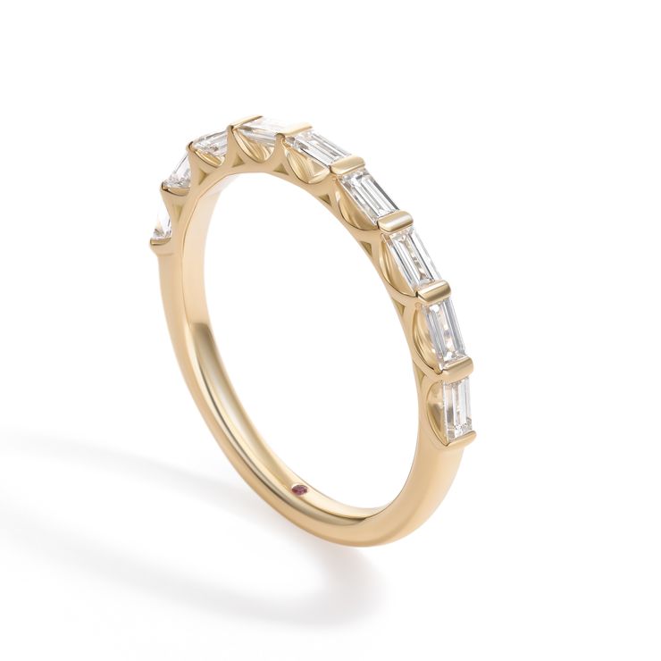 Custom diamond baguette wedding ring yellow gold