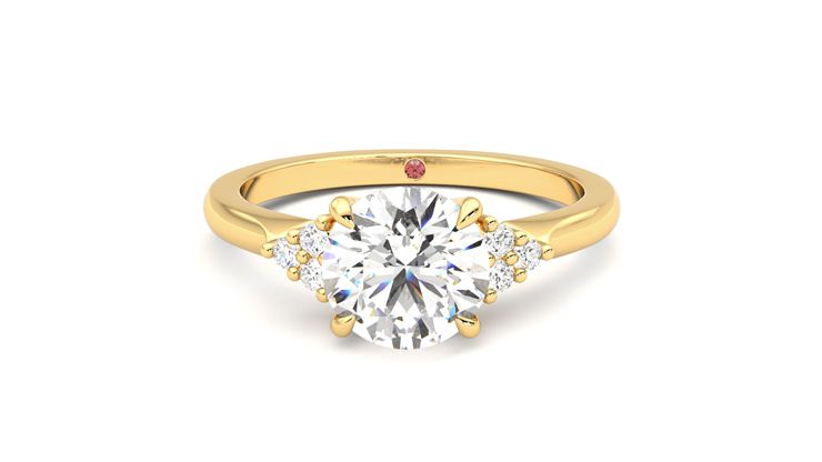 Round diamond centre and claw-set diamonds engagement ring set in 18ct yellow gold