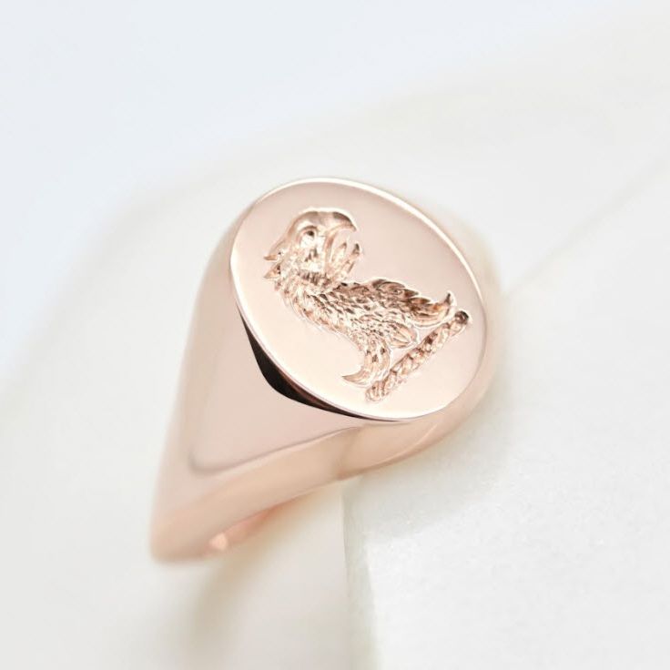 Eagle engraving bird signet ring rose gold