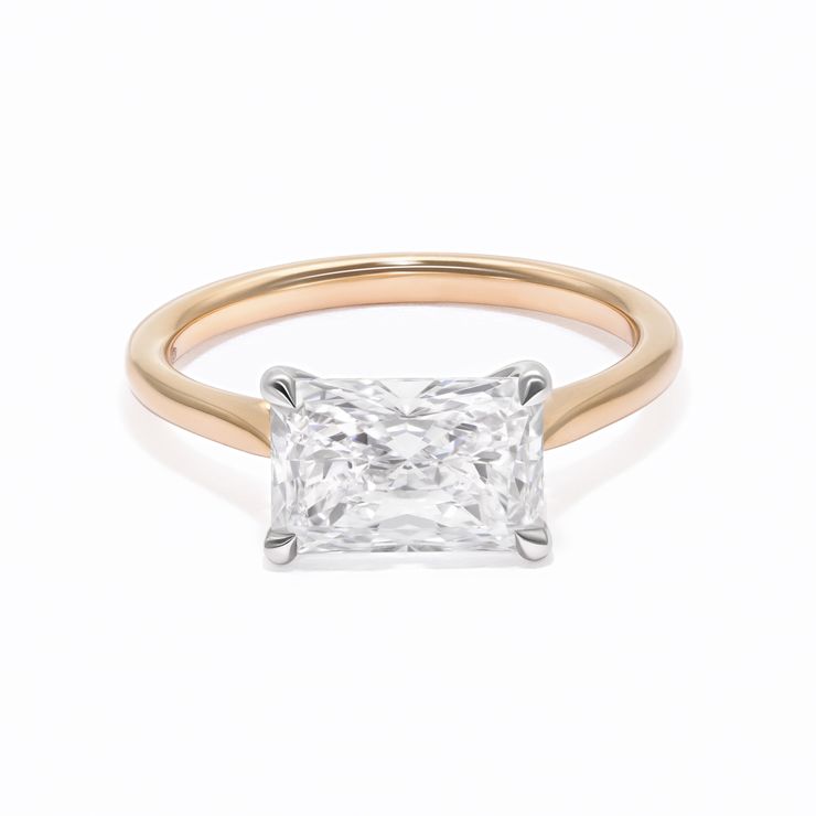 East west hope engagement ring radiant diamond square crop