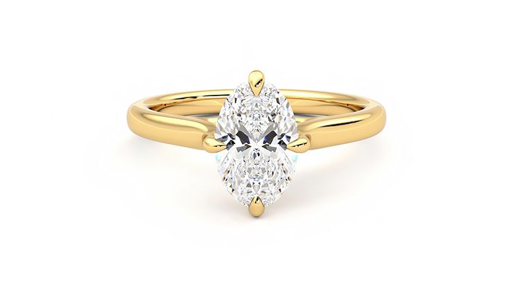 Oval diamond four-claw solitaire engagement ring set in 18ct yellow gold