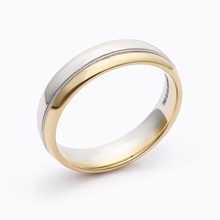 Mixed metal band with milgrain seam in yellow gold and platinum