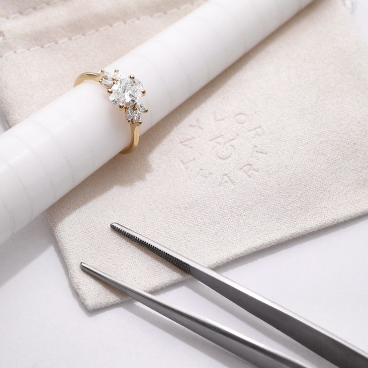 Tamora engagement ring on ring mandrel