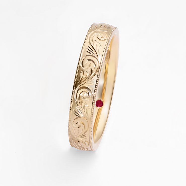 Wedding ring band engraved band yellow gold