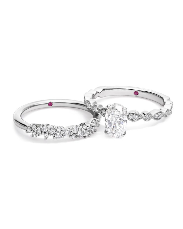 White gold engagement ring wedding ring pair set