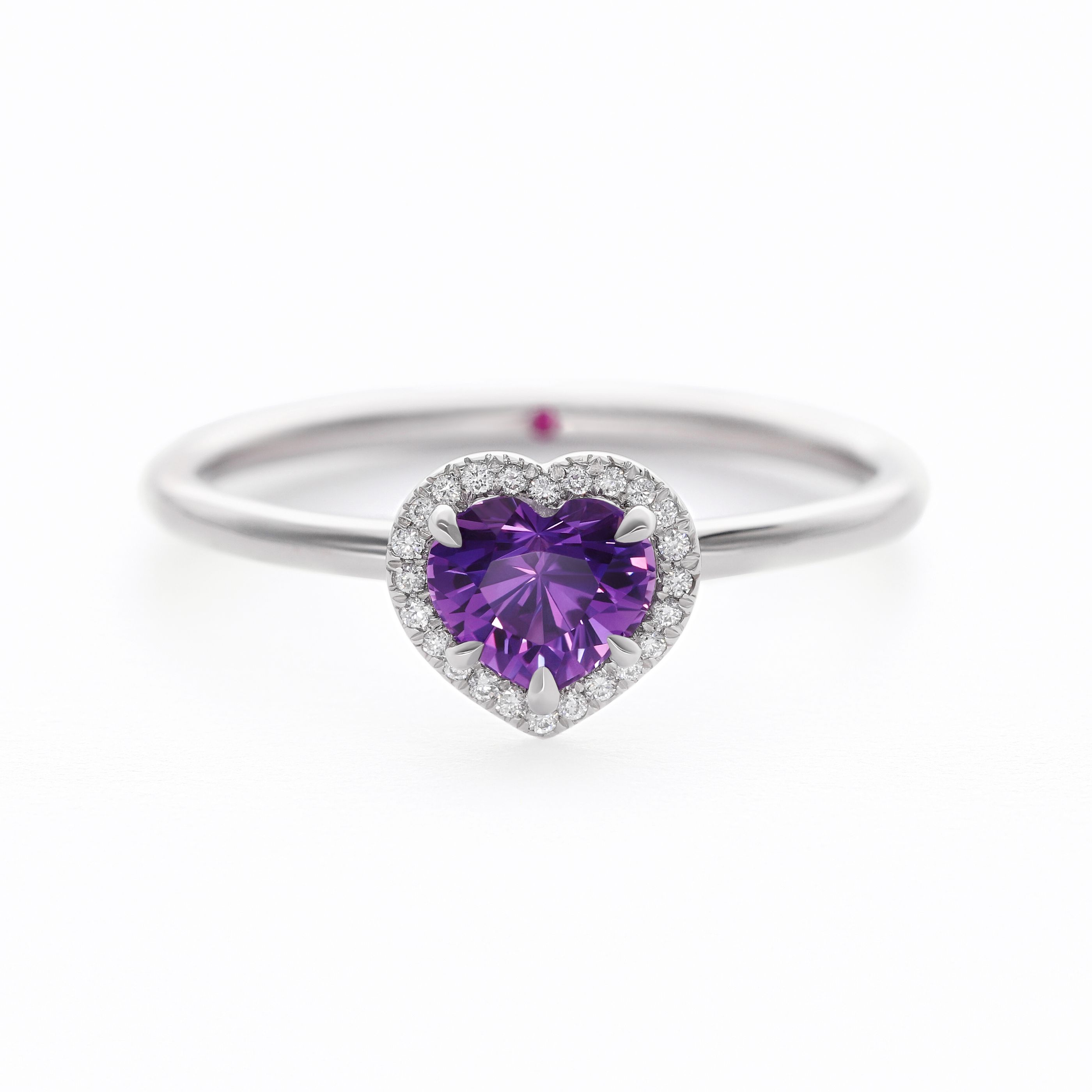 Heart shaped purple sapphire diamond halo engagement ring