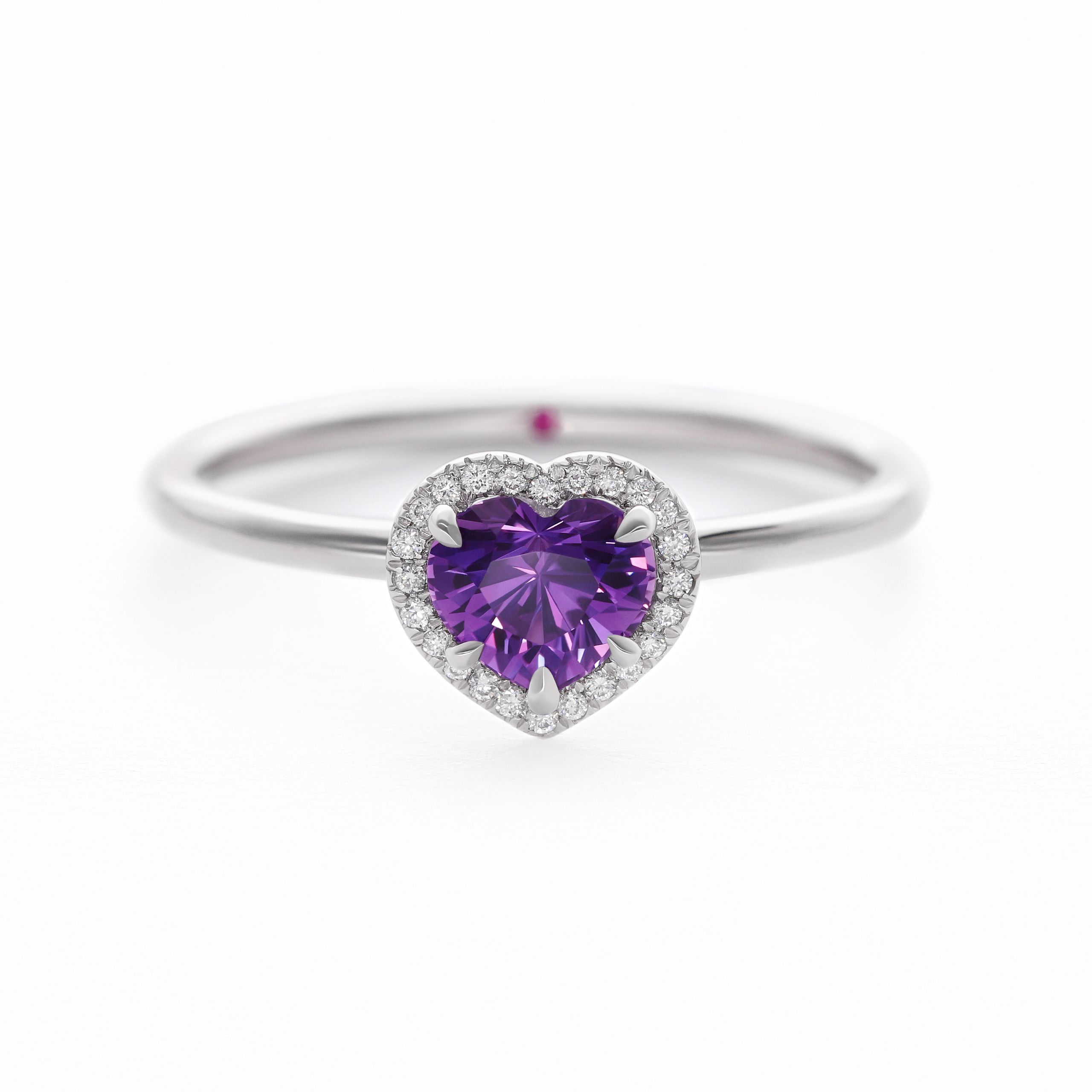 Heart shaped purple sapphire diamond halo engagement ring