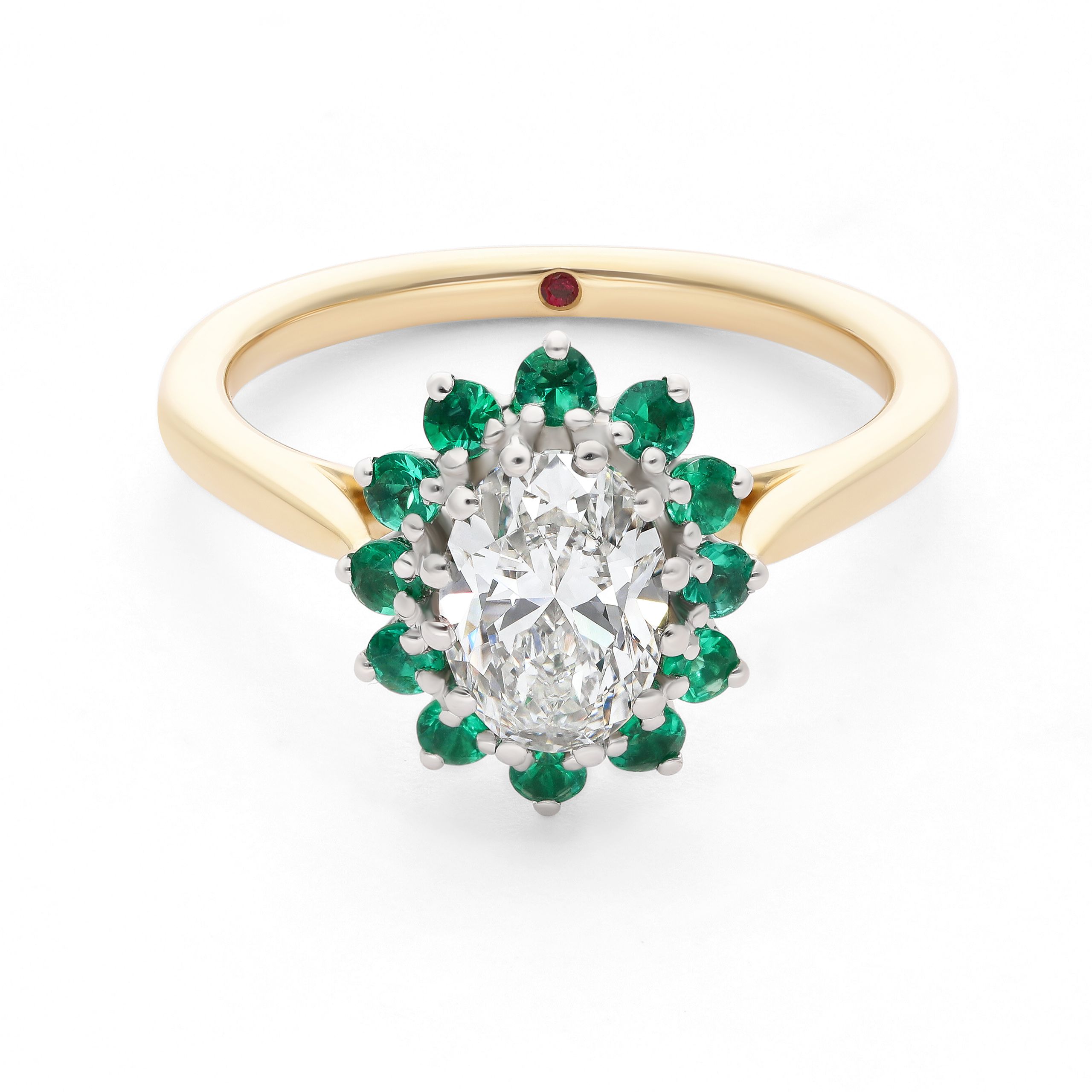 Lyra emerald halo oval diamond yellow gold