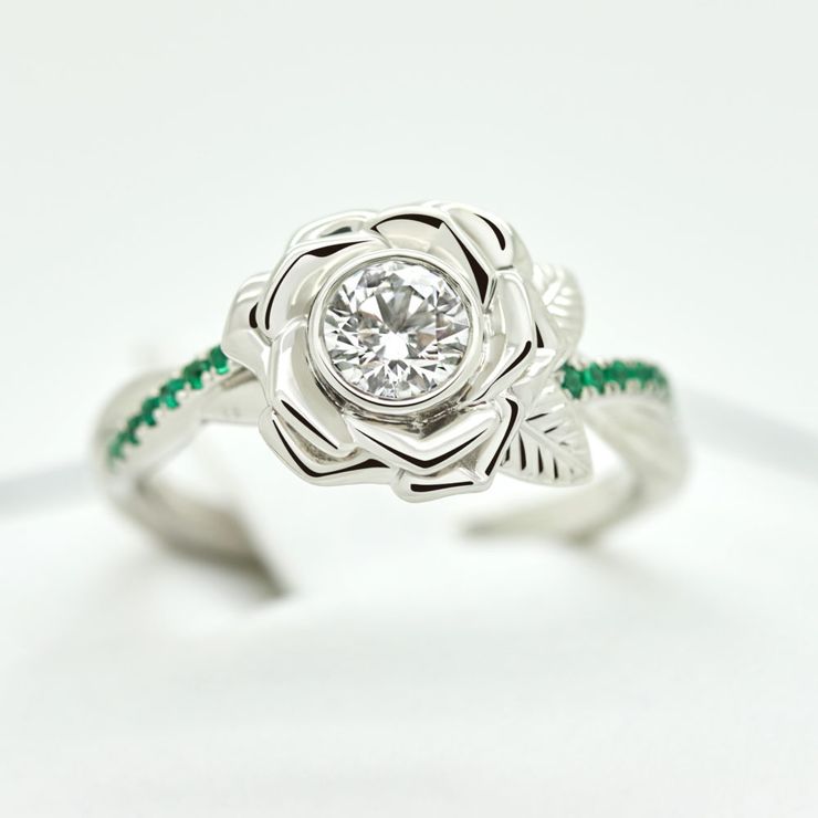 Platinum flower engagement ring